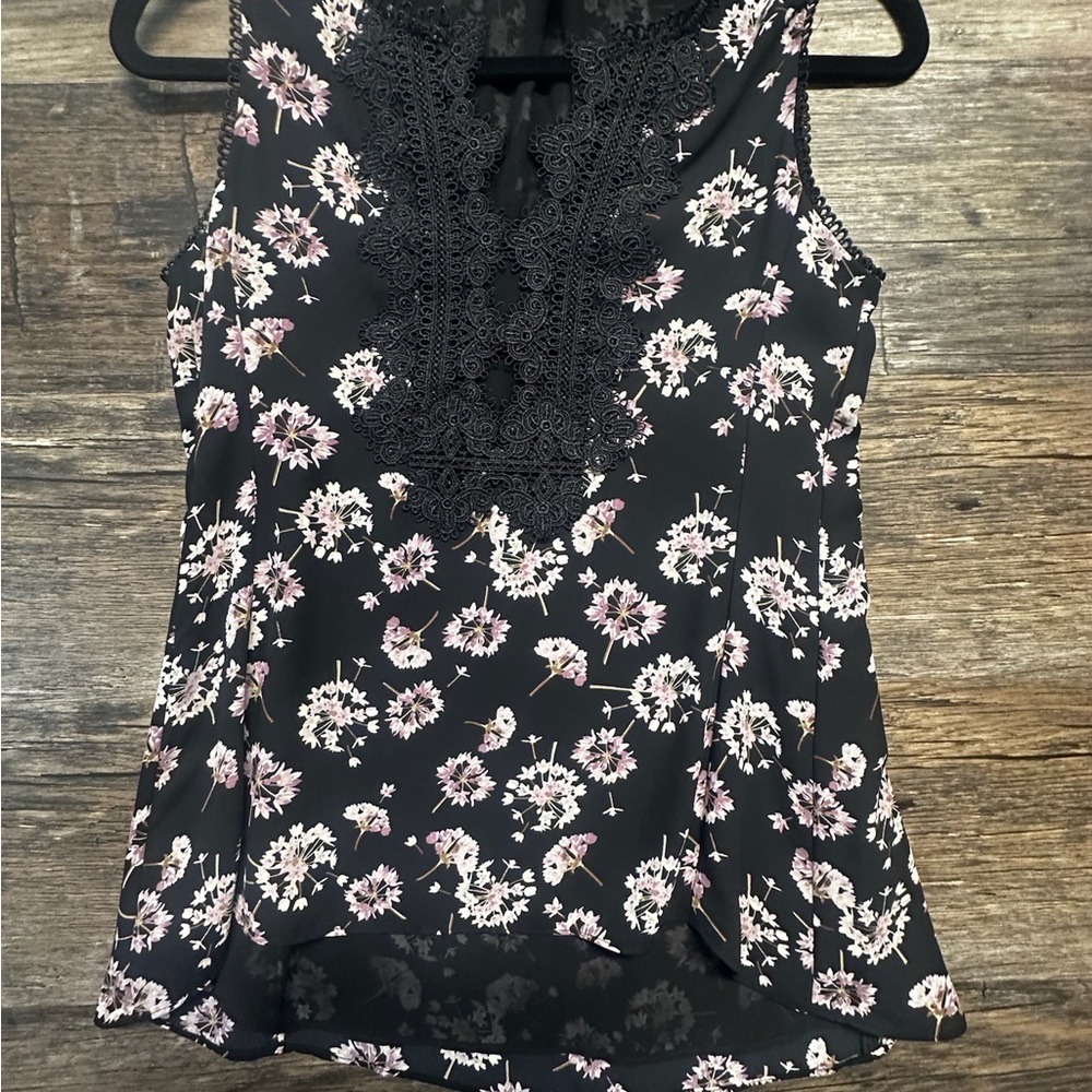 White House Black Market Blue Ruffled Embellished Sleeveless Blouse
